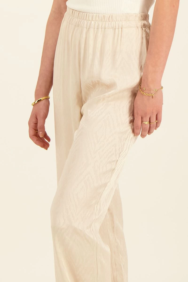 Beige Jacquard Pantalon Met Satijnen Look 2 Beige Jacquard Pantalon Met Satijnen Look - Afbeelding 2