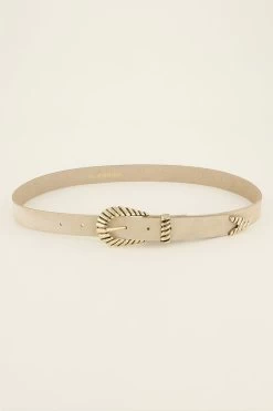 Leren Beige Riem Met Gesp