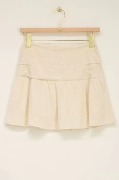 Beige Linnen Look Skort Met Plooien -Mode Verkoop beige linen look skort with pleats
