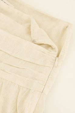 Beige Linnen Look Skort Met Plooien -Mode Verkoop beige linen look skort with pleats 6