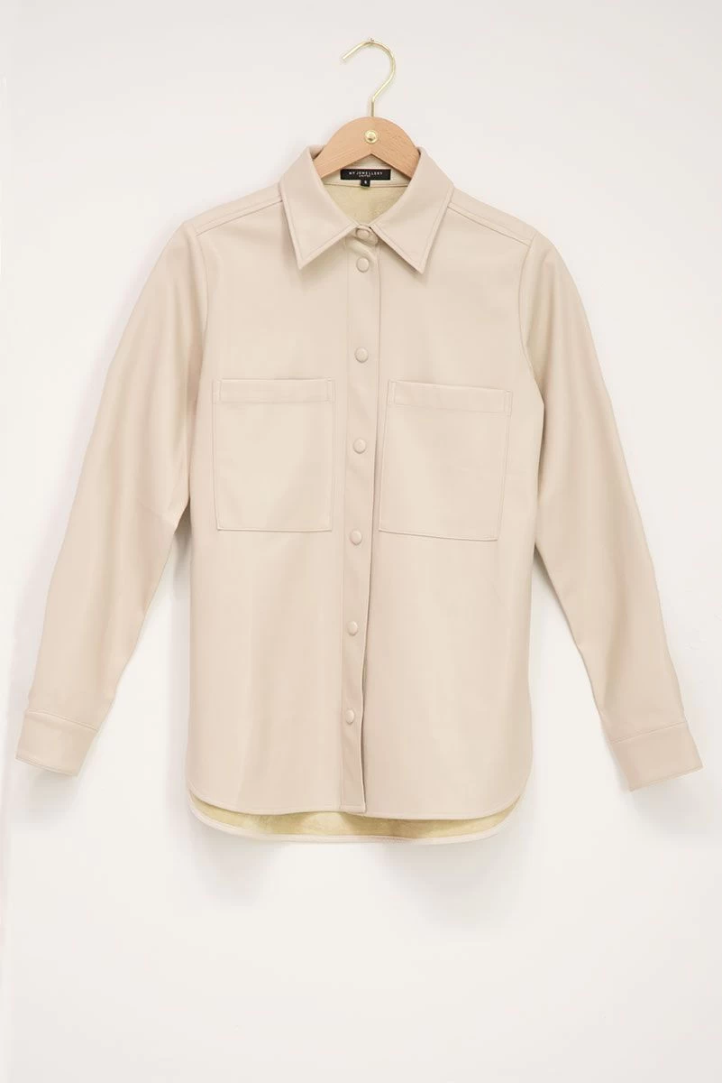 Beige Blouse Met Leatherlook 7 Beige Blouse Met Leatherlook - Afbeelding 7