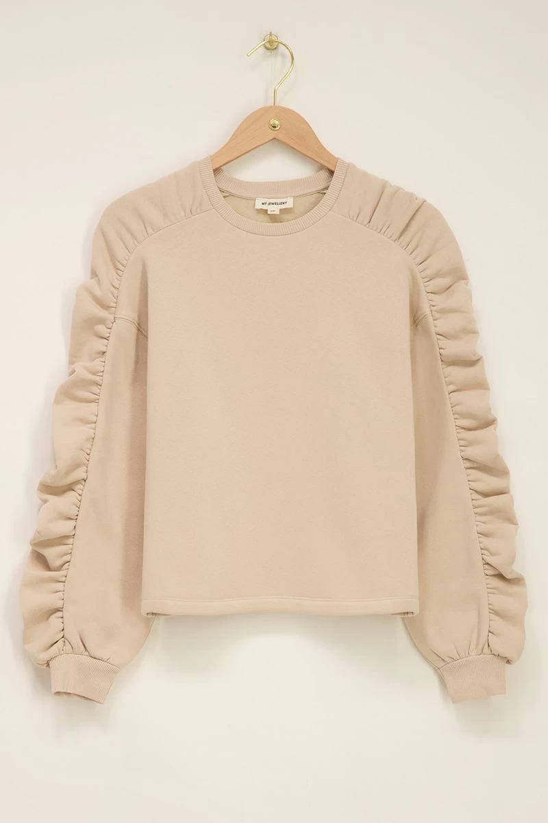 Beige Sweater Met Ruffle Mouwen 4 Beige Sweater Met Ruffle Mouwen - Afbeelding 4