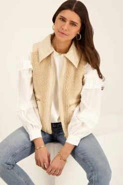 Beige Teddy Gilet Met Ritszakken