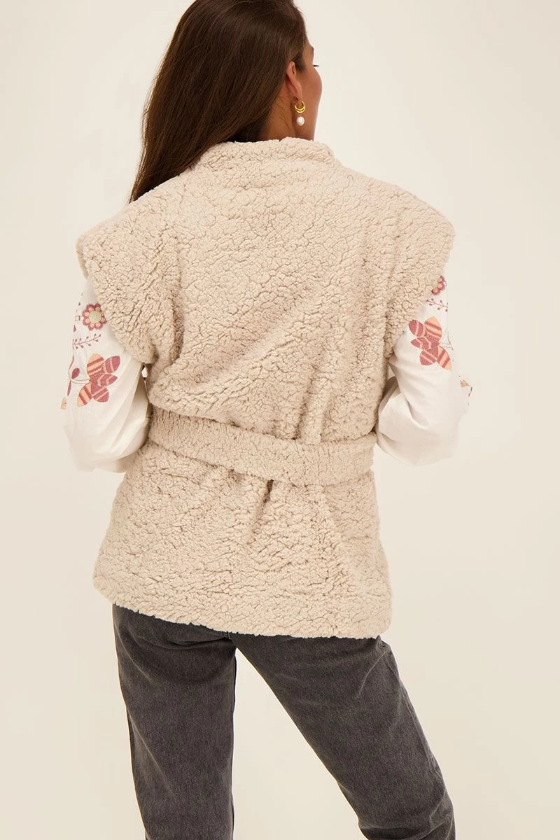 Beige Teddy Bodywarmer Met Ceintuur 5 Beige Teddy Bodywarmer Met Ceintuur - Afbeelding 5