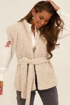 Beige Teddy Bodywarmer Met Ceintuur