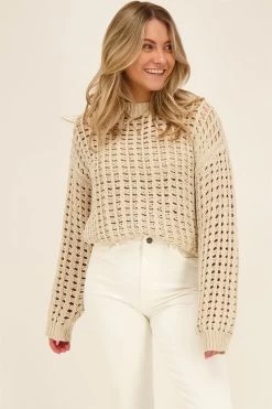 Beige Open Gebreide Trui