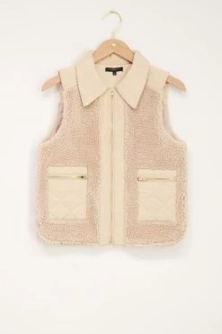 Beige Teddy Gilet Met Ritszakken -Mode Verkoop beige teddy gilet product mj05581 0110