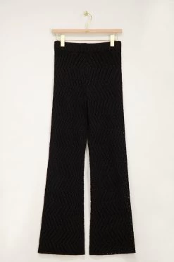 Zwarte Zigzag Flared Broek Met Lurex -Mode Verkoop black zigzag flares with lurex