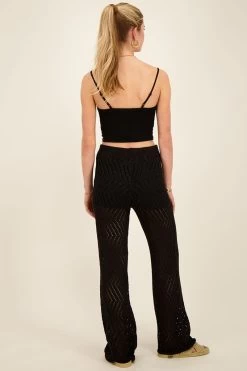 Zwarte Zigzag Flared Broek Met Lurex -Mode Verkoop black zigzag flares with lurex back
