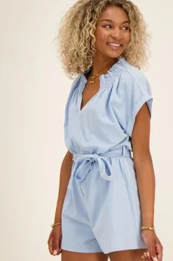 Blauwe Playsuit Linnen Look