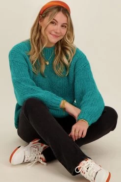 Blauwe Oversized Trui Grof Gebreid