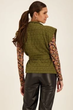 Donkergroen Gilet Gewatteerd -Mode Verkoop dark green padded gilet back elise