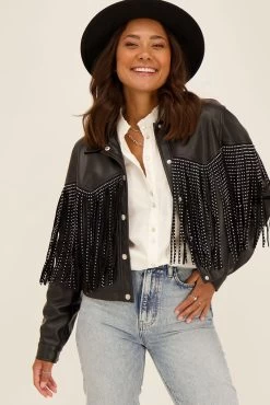 Leatherlook Jas Met Franjes & Studs