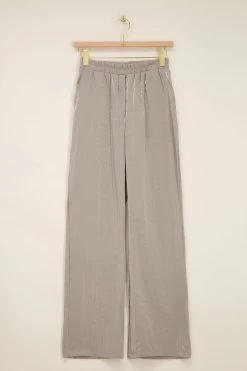 Zilveren Broek Wijde Pijpen Met Zakken -Mode Verkoop gray pants wide legs with pockets and elastic