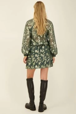 Groen Jacquard Rokje Met Gouden Print 7 Groen Jacquard Rokje Met Gouden Print -Mode Verkoop green jacquard skirt with gold print back