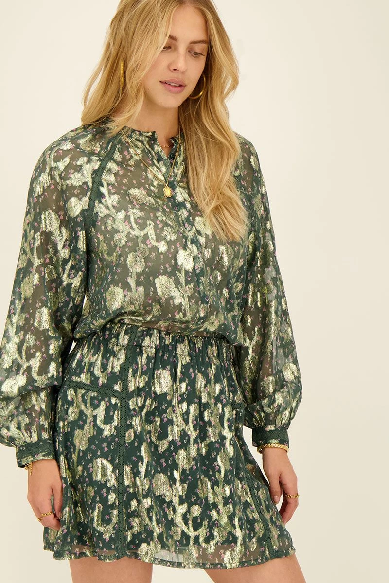 Groen Jacquard Rokje Met Gouden Print 2 Groen Jacquard Rokje Met Gouden Print - Afbeelding 2