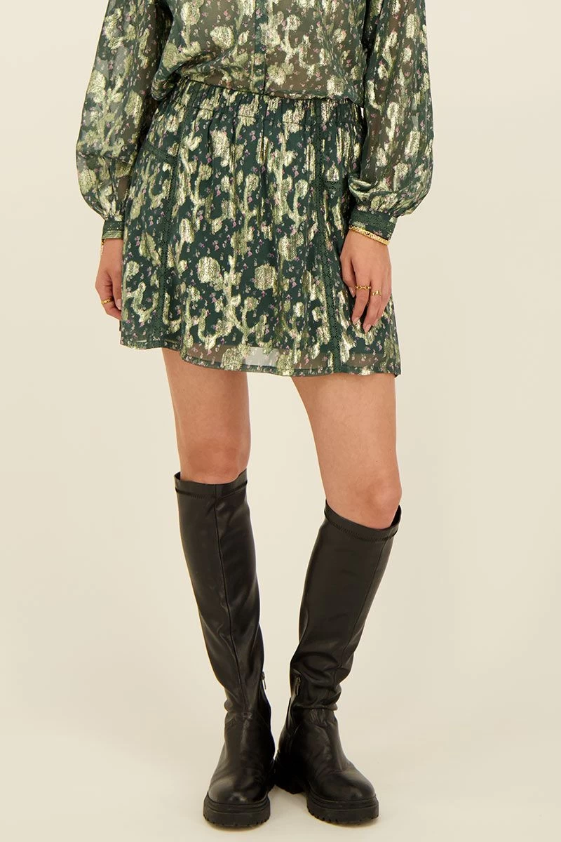 Groen Jacquard Rokje Met Gouden Print 1 Groen Jacquard Rokje Met Gouden Print