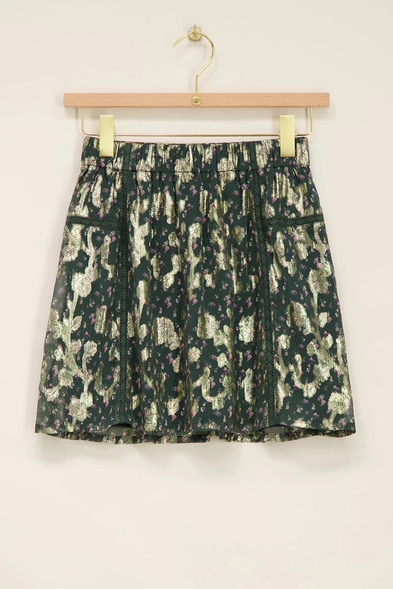 Groen Jacquard Rokje Met Gouden Print 4 Groen Jacquard Rokje Met Gouden Print - Afbeelding 4