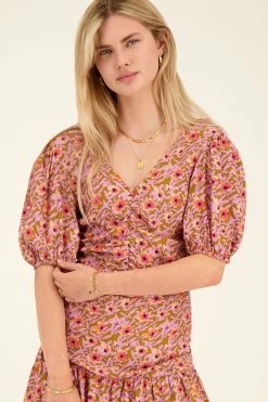 Groene Top Met Lila Bloemenprint