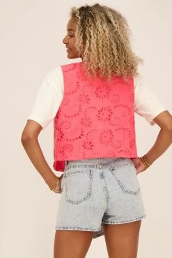 Koraal Gilet Met Bloemen Crochet -Mode Verkoop koraal gilet met crochet mj06769 0250 achterkant