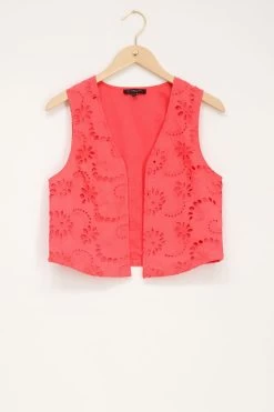 Koraal Gilet Met Bloemen Crochet -Mode Verkoop koraal gilet met crochet mj06769 0250 1