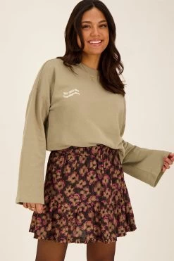 Taupe Sweater Met Wave Tekst