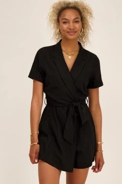 Zwarte Linnen Playsuit