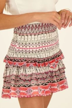 Multi Kleur Rok Met Smock & Aztec Print -Mode Verkoop multicoloured smock skirt with aztec print closeup