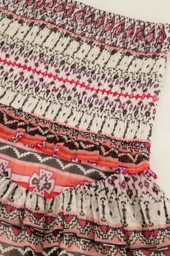 Multi Kleur Rok Met Smock & Aztec Print -Mode Verkoop multicoloured smock skirt with aztec print detail