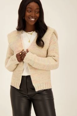 Multikleur Grof Gebreid Vest Met Schoudervulling