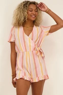 Multikleur Playsuit Met Oranje Details