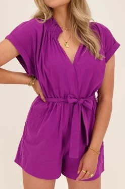 Paarse Playsuit Linnen Look