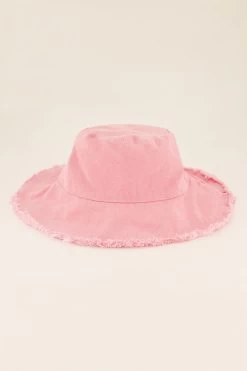 Roze Bucket Hat Met Gerafelde Rand
