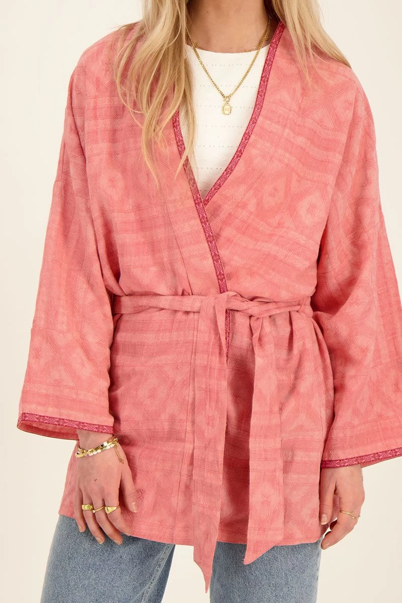 Roze Kimono Met Jacquard 4 Roze Kimono Met Jacquard - Afbeelding 4