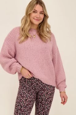 Roze Oversized Trui Grof Gebreid