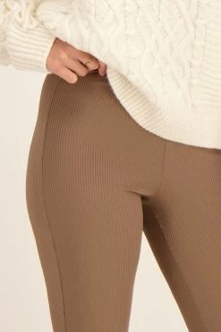 Bruine Flared Broek Met Rib