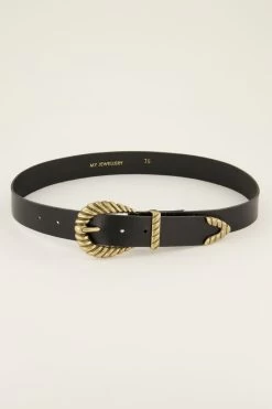 Zwarte Western Riem Met Goudkleurige Gesp