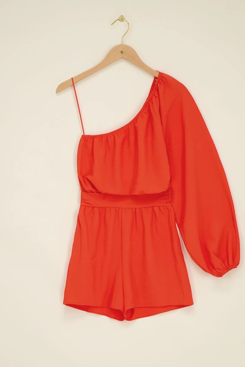 Rode Playsuit One Shoulder 4 Rode Playsuit One Shoulder - Afbeelding 4