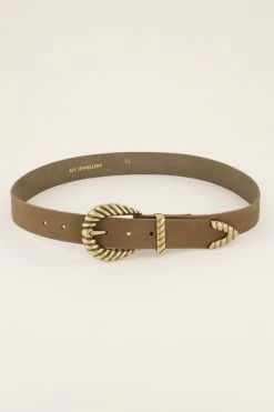 Taupe Western Riem Met Goudkleurige Gesp