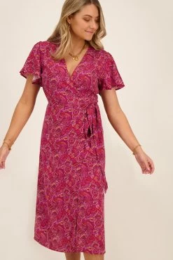 Paarse Midi Jurk Met Print