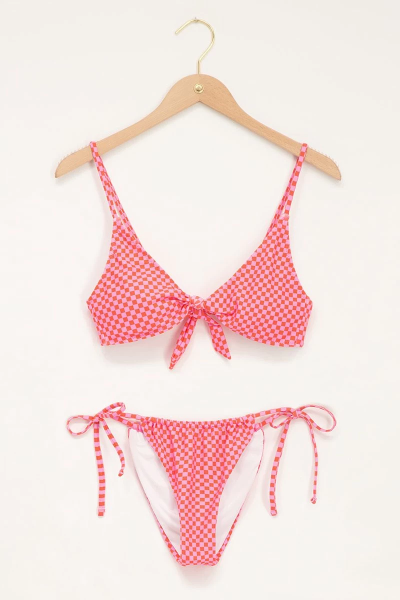 Roze Bikini Set Met Ruitjes 6 Roze Bikini Set Met Ruitjes - Afbeelding 6