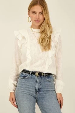 Witte Jacquard Top Met Ruffles