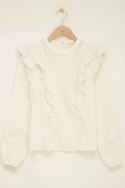 Witte Jacquard Top Met Ruffles -Mode Verkoop white jacquard top with ruffles 6