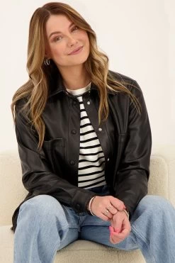 Zwarte Blouse Met Leatherlook
