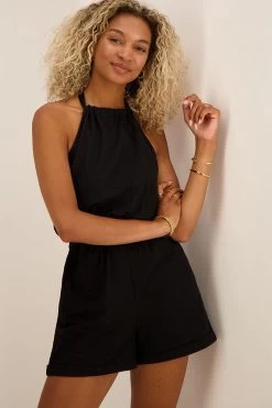 Zwarte Halter Playsuit